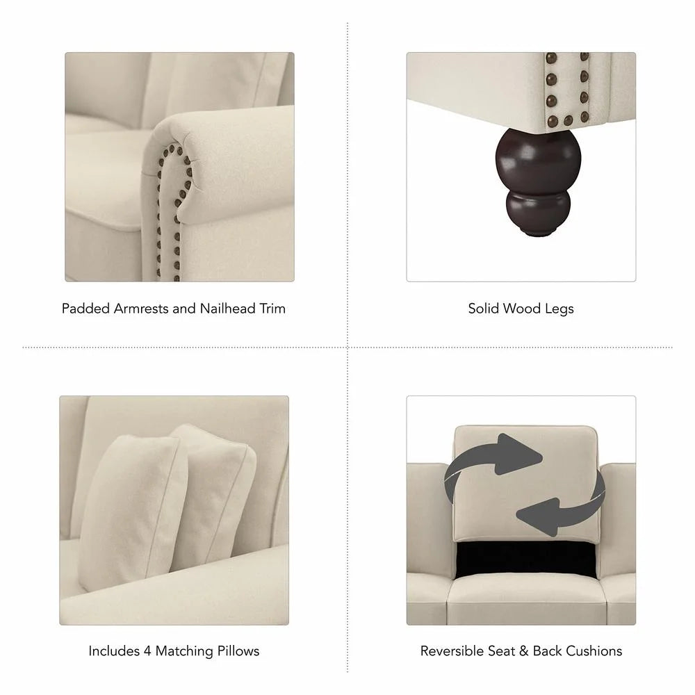 Cream Herringbone L Shaped Sectional Couch L327