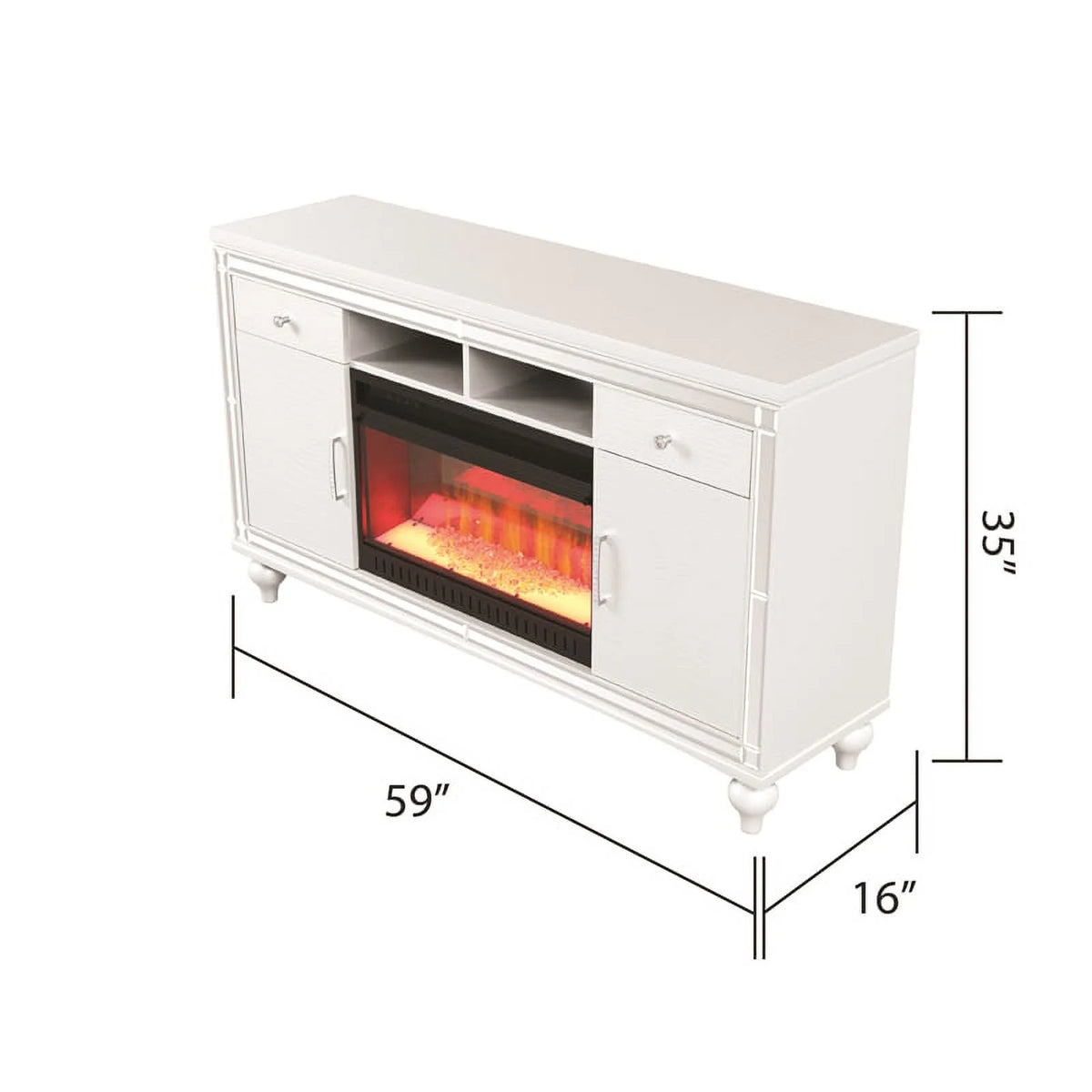 Solid Wood TV Stand With Electric Fireplace in White T62158