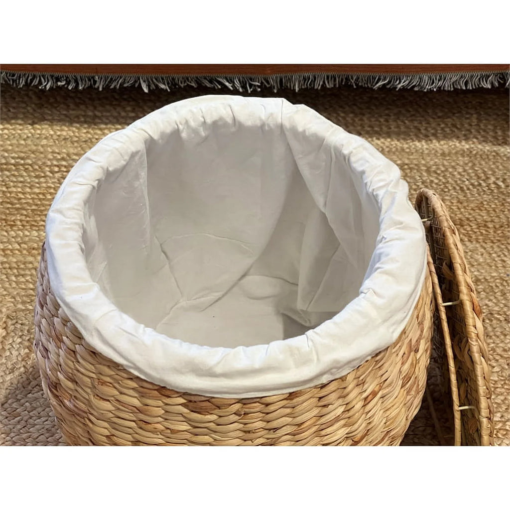 Beige Wicker Rattan Storage Ottoman Basket with Lid M3666