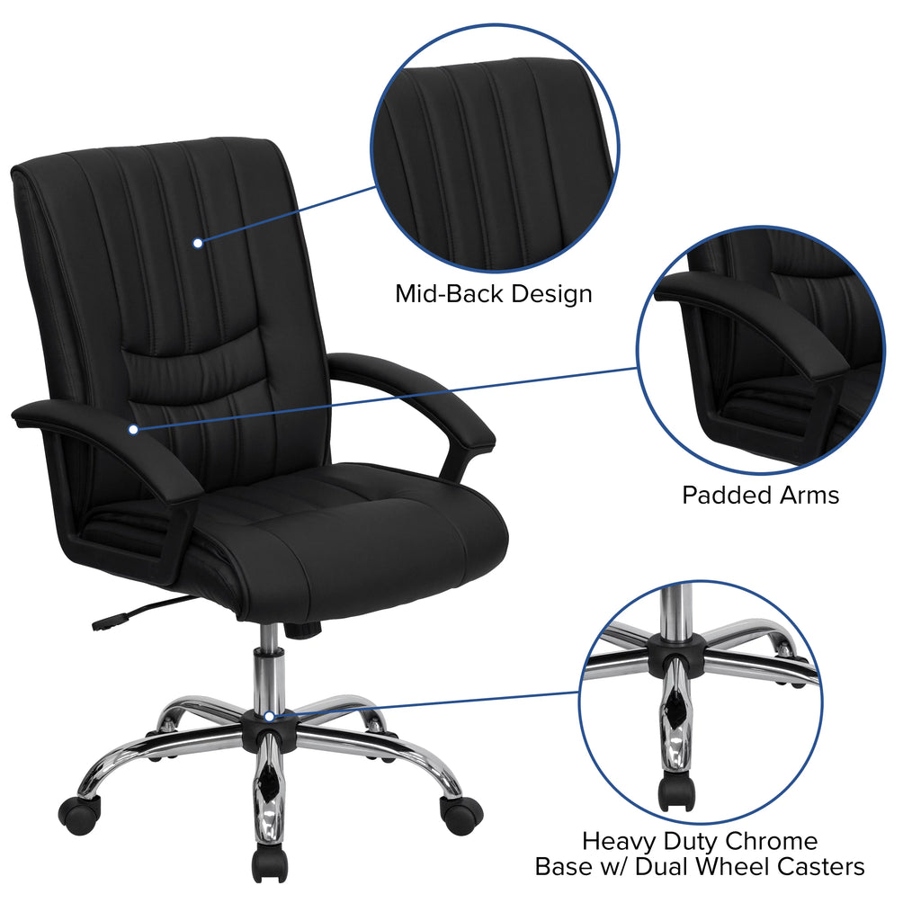 Black LeatherSoft Swivel Office Chair with Arms N456