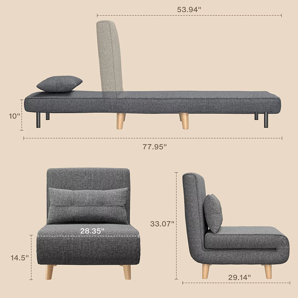 3-in-1 Convertible Sleeper Chair Bed Dark Grey V925606