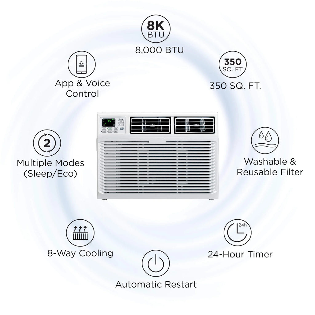 8000 BTU Smart Window Air Conditioner with Remote, White F7554