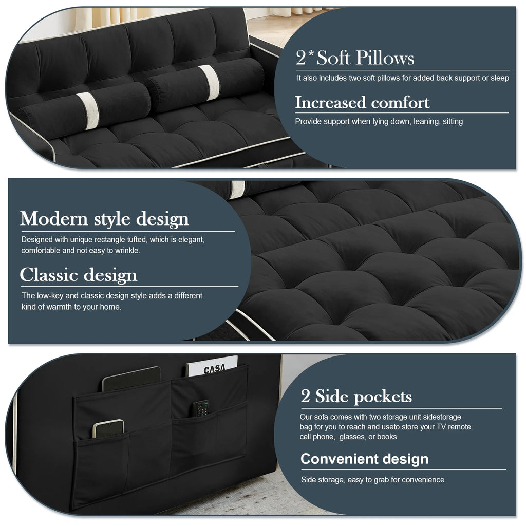Black Velvet Pull Out Sofa Bed V10600