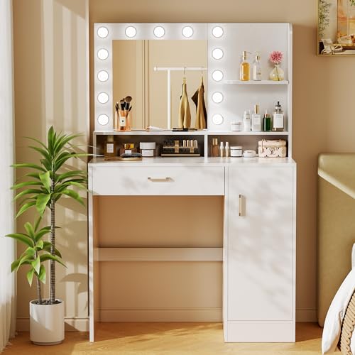 White Vanity Desk with Mirror & Lights S9706