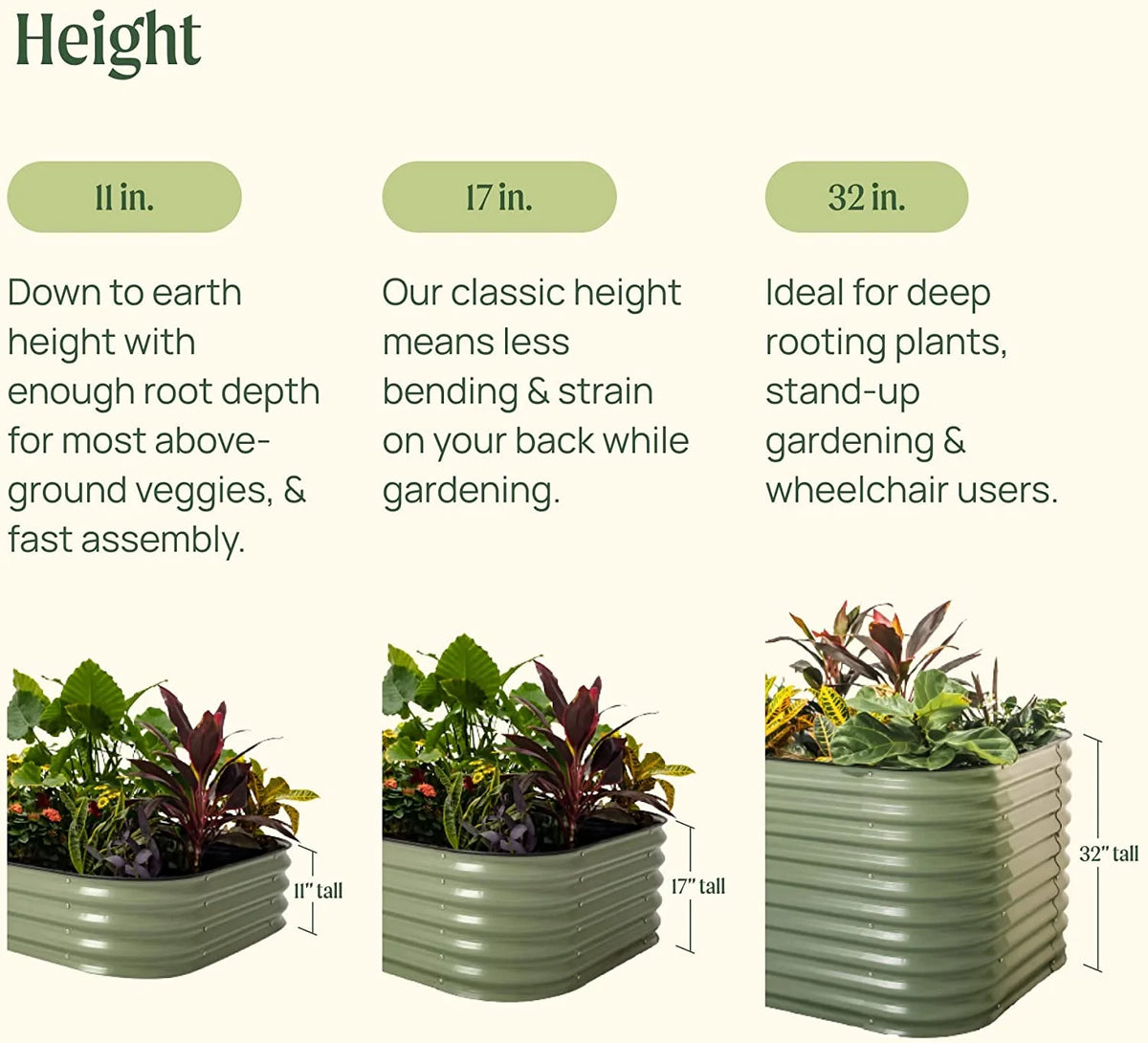 17" Tall 6 in 1 Metal Raised Garden Bed Z281