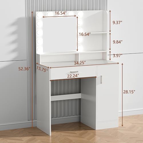 White Vanity Desk with Mirror & Lights S9706