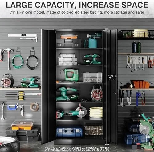 Metal Cabinet with Drawers 71" Locking Steel Cabinet with Doors and Shelves White 2 Drawers Y160710