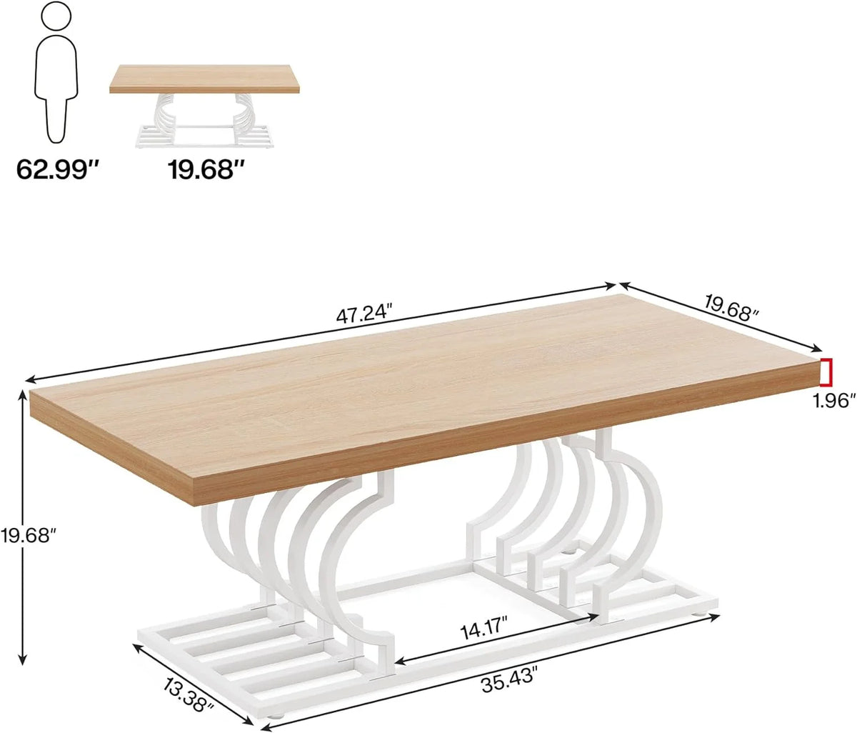 47 Inch Rustic Coffee Table with Geometric Frame E957