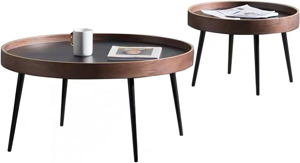Round Wooden Nesting Coffee Table Set with Metal Frame E3179