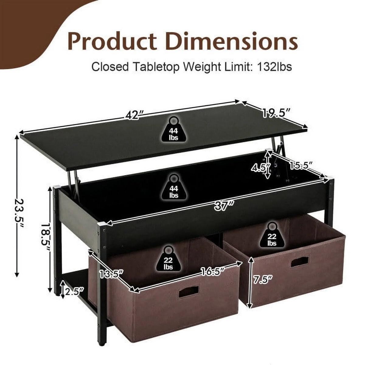 Lift Top Coffee Table with Hidden Storage R744488