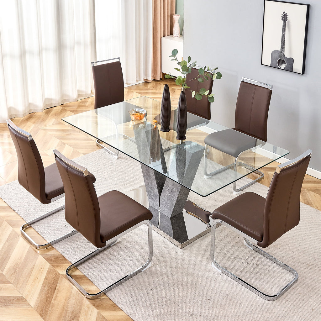 Modern Minimalist Rectangular Glass Dining Table for 6-8 O51242