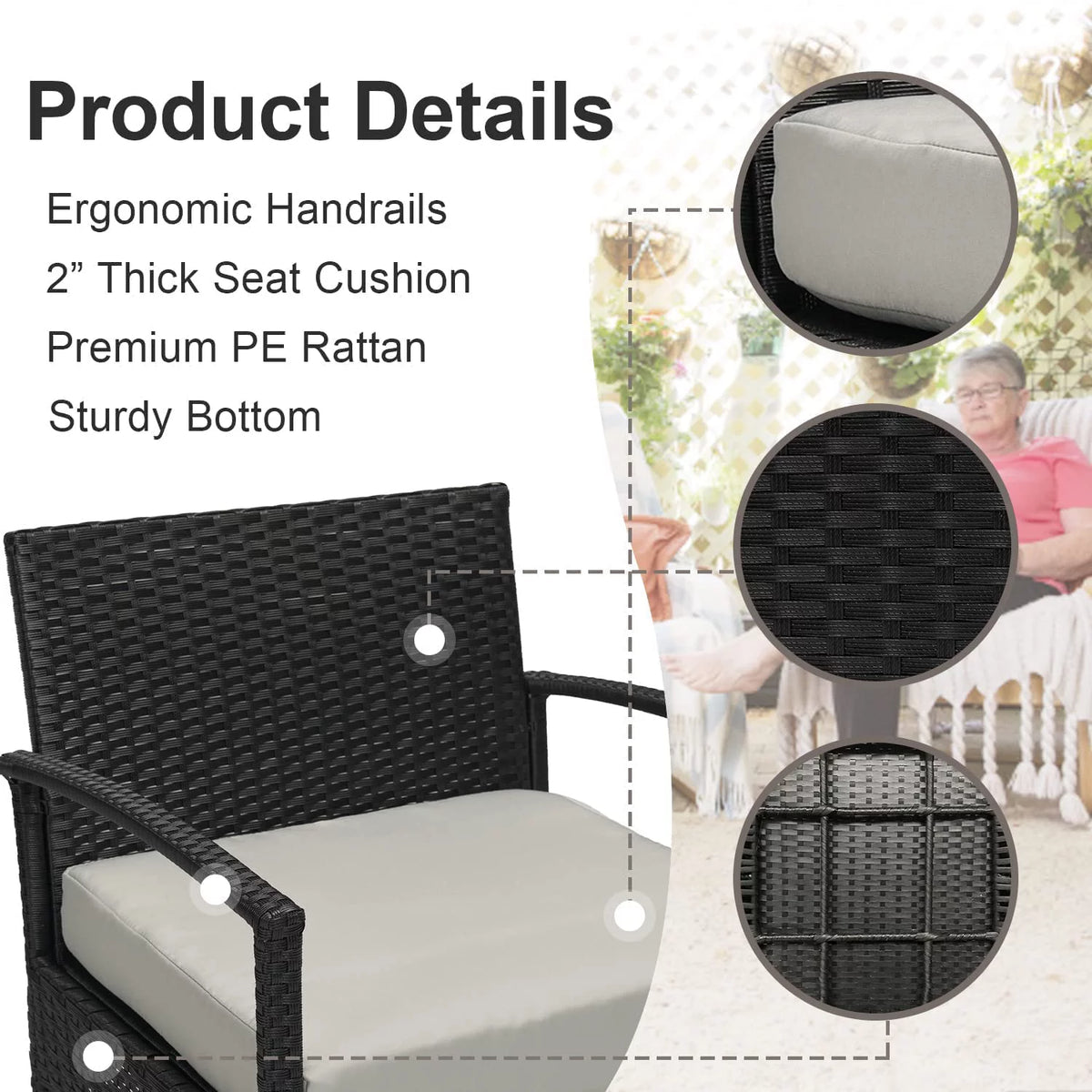 3 Pieces PE Rattan Wicker Chairs and Table Set W937210