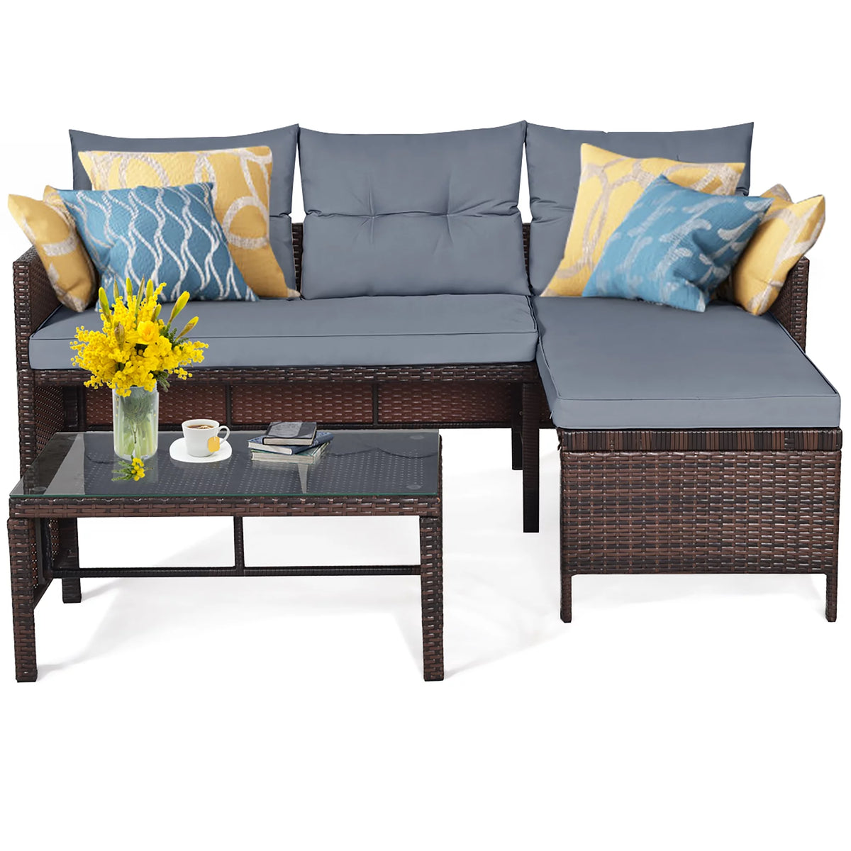 3 Pc Wicker Rattan Patio Sofa Set B73481