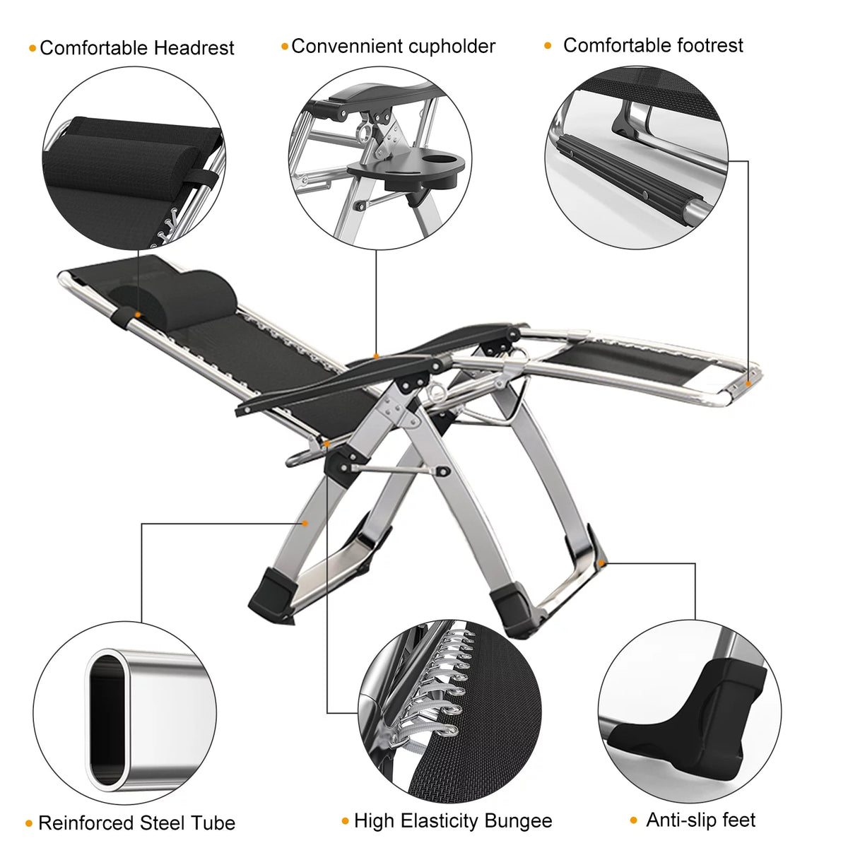 Zero Gravity Folding Lounge Chair with Cushion, Cup Holder, Pillow A181