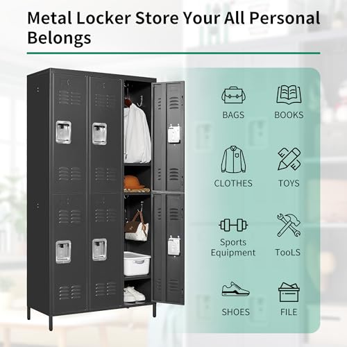 Black 6 Door Steel Storage Lockers with Shelves K152