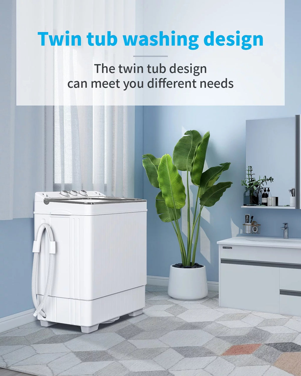 Portable 26lbs Twin Tub Compact Semi-automatic Washing Machine F3008