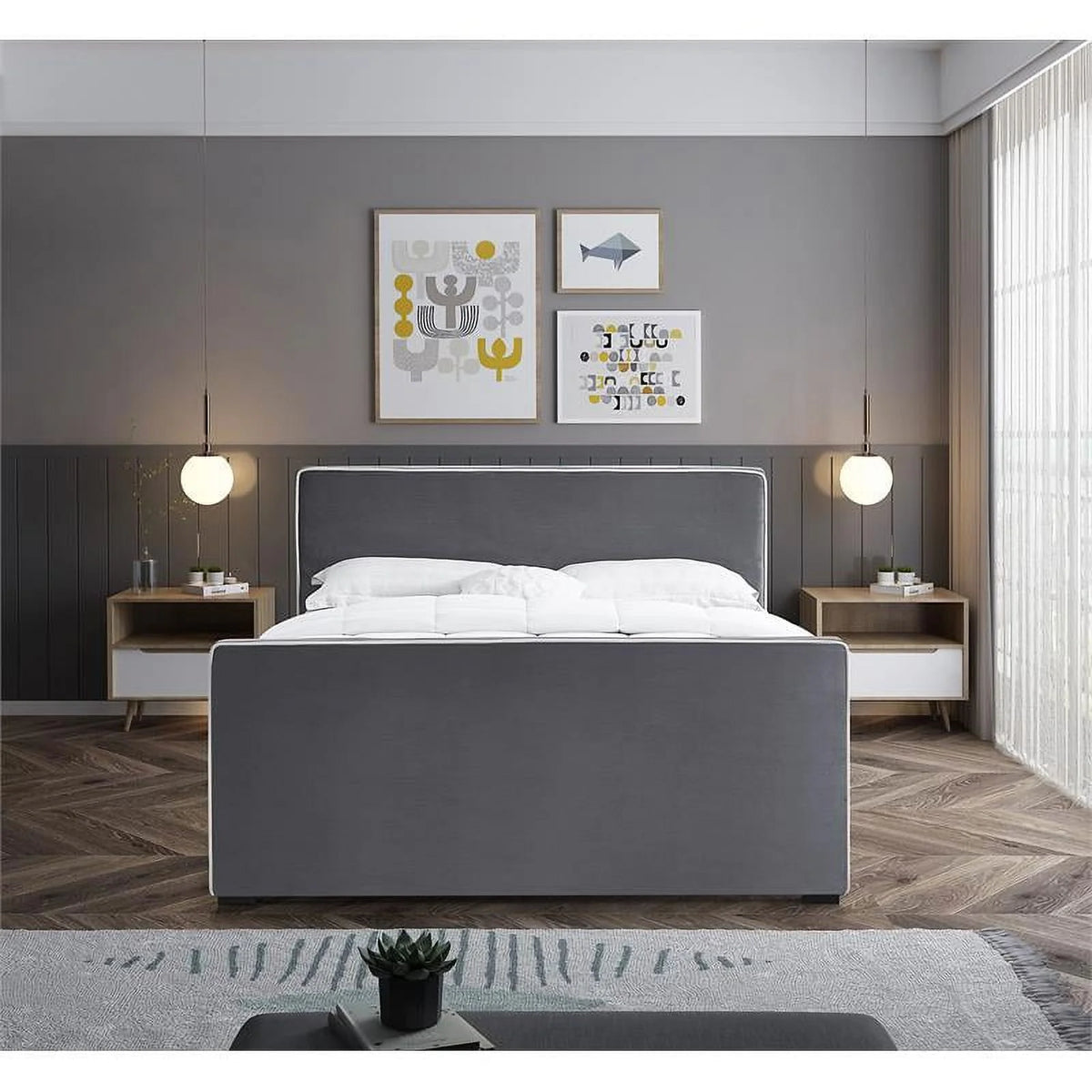 Grey Velvet Full Bed Y14076