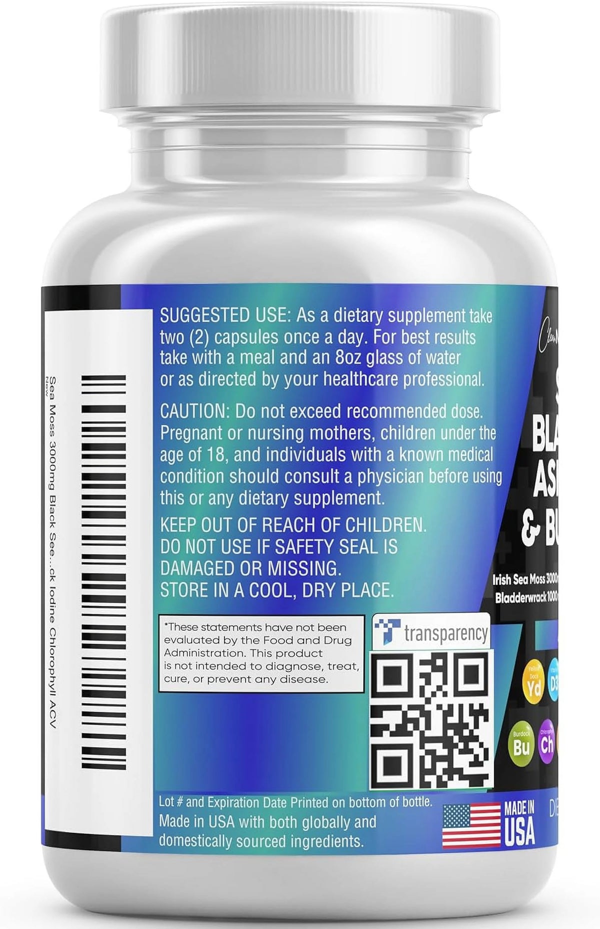 Sea Moss Black Seed Oil Ashwagandha Turmeric Bladderwrack Burdock Vitamin C D3 R7372