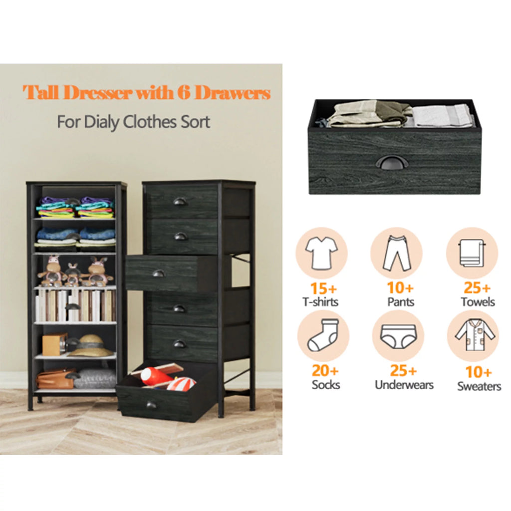 5 Drawer Dresser Fabric Bin Storage Organizer Y330