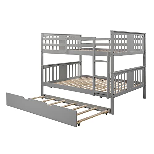 Twin Over Twin Solid Wood Bunk Bed with Stairs Slide Desk Storage Drawers Shelves Gray A670093