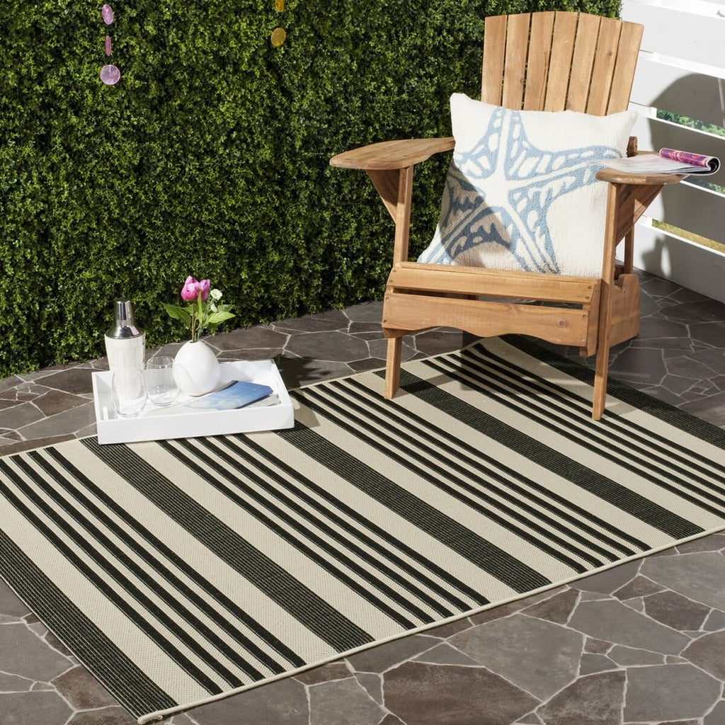 Black/Bone Striped Square Indoor/Outdoor Area Rug C41580