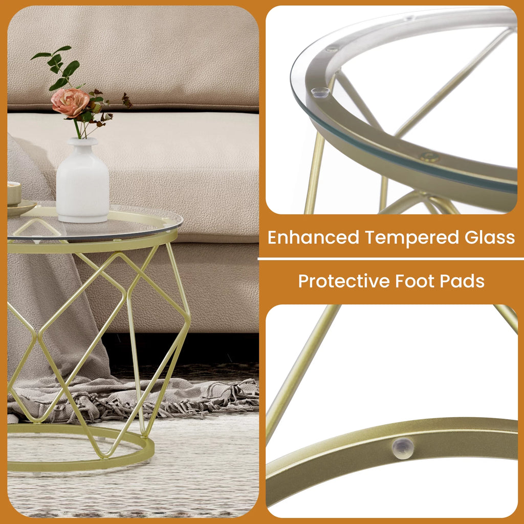 Round Coffee Table Set of 2 with Tempered Glass Top C269