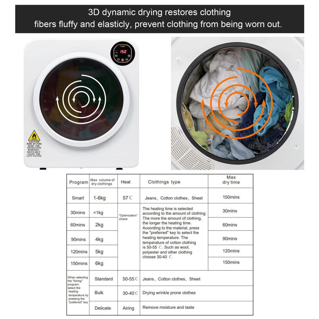 13.2lb Portable Compact Electric Dryer with Smart Controls K8255