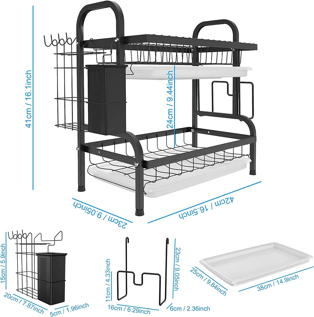 2-Tier Dish Drying Rack with Drain Board Tray W47275