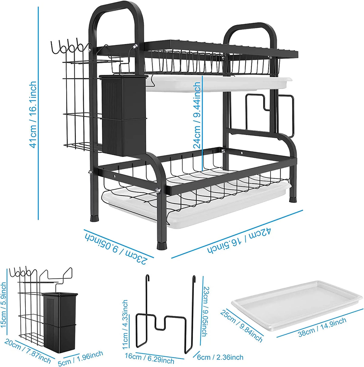 2-Tier Dish Drying Rack with Drain Board Tray W47275