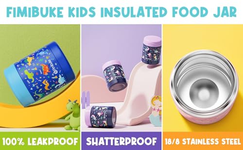 Kids Bento Snack Lunch Box with 4 Compartment, Insulated Lunch Bag, Stainless Steel Vacuum Thermos Food Jar, Ice Pack, Utensils Set G587858