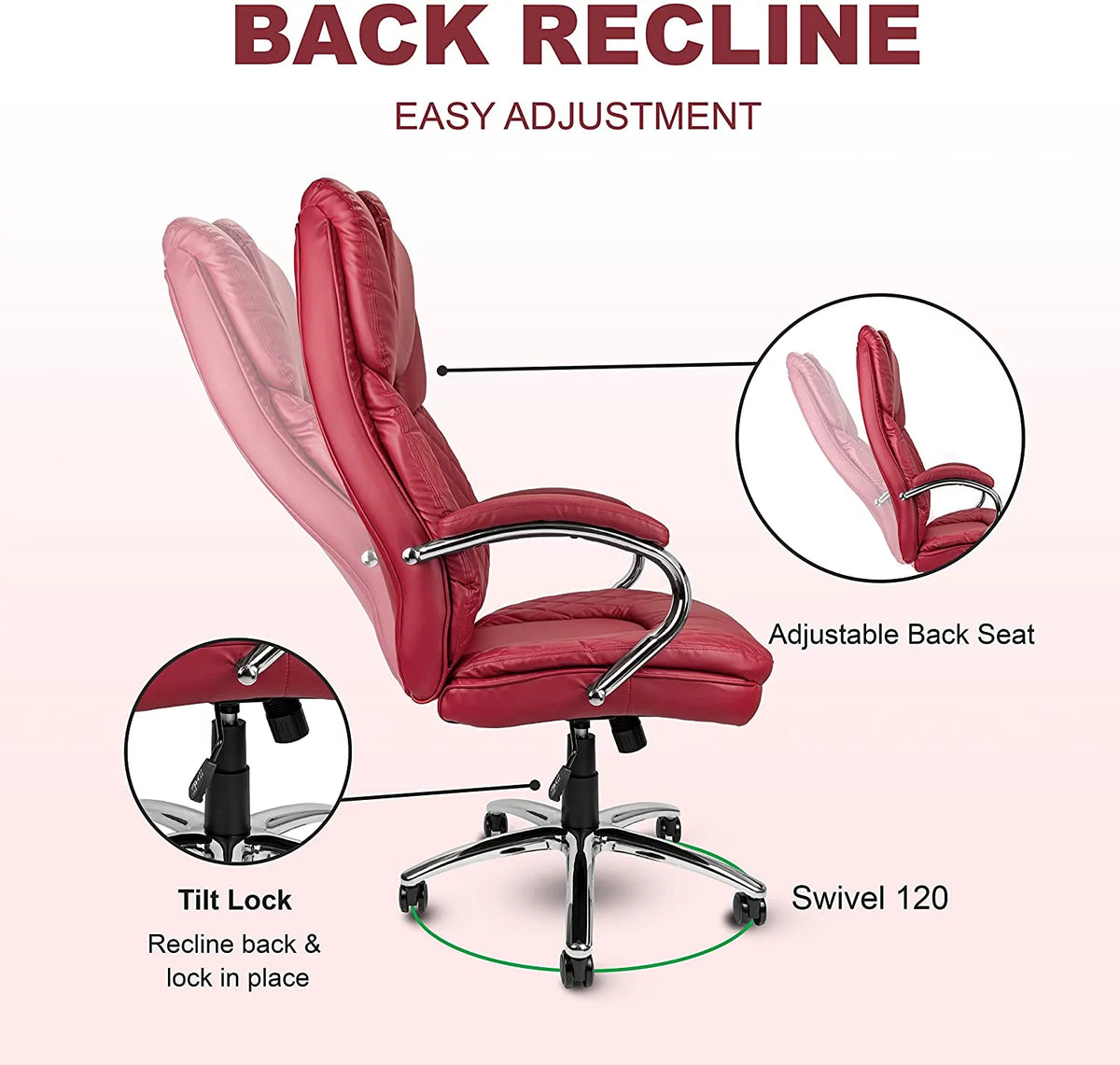 Big and Tall Red PU Leather Executive Office Chair 400lbs M3162
