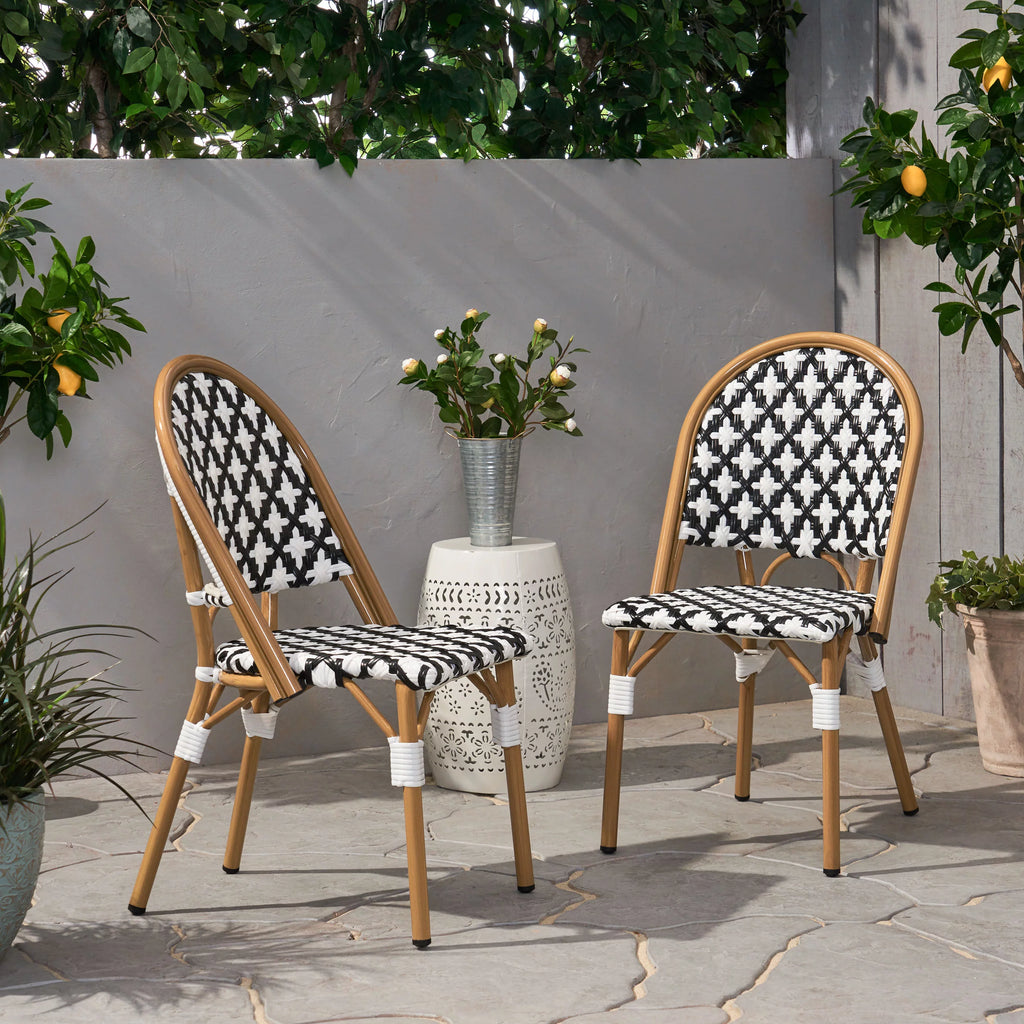 Set of 2 Black White Bamboo Finish Bistro Chair L3762