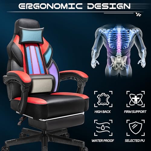 Gaming Chair with Footrest and Massage Lumbar Support T428995