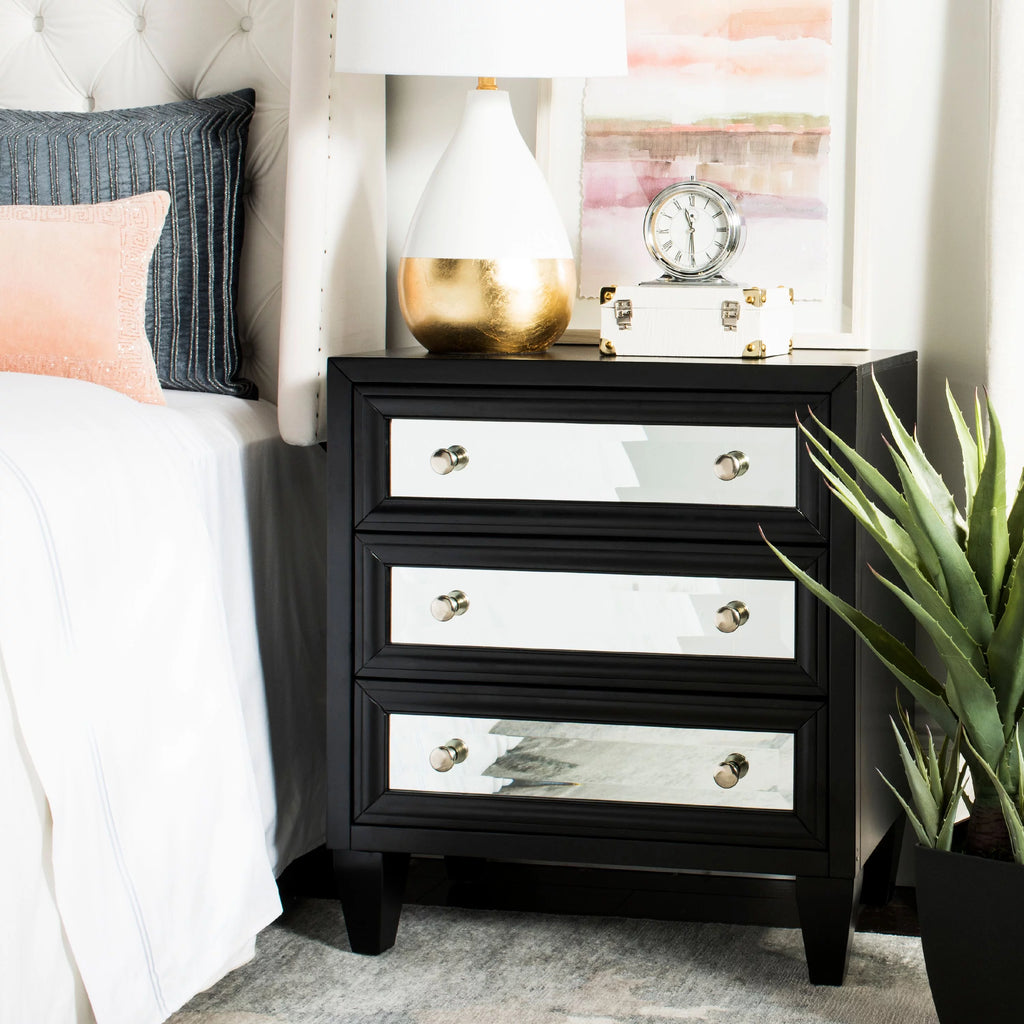 Black 3 Drawer Mirror Chest V382
