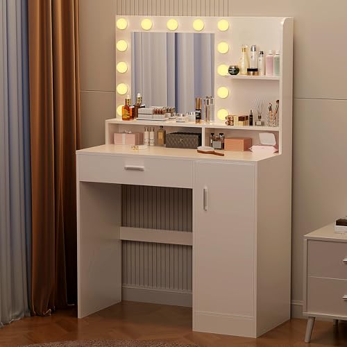 White Vanity Desk with Mirror & Lights S9706
