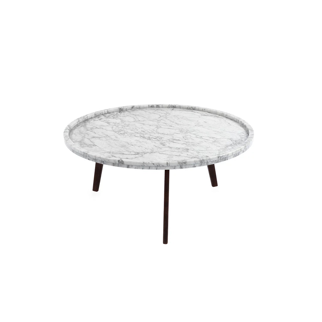 Round White Marble Coffee Table with Walnut Legs P795839