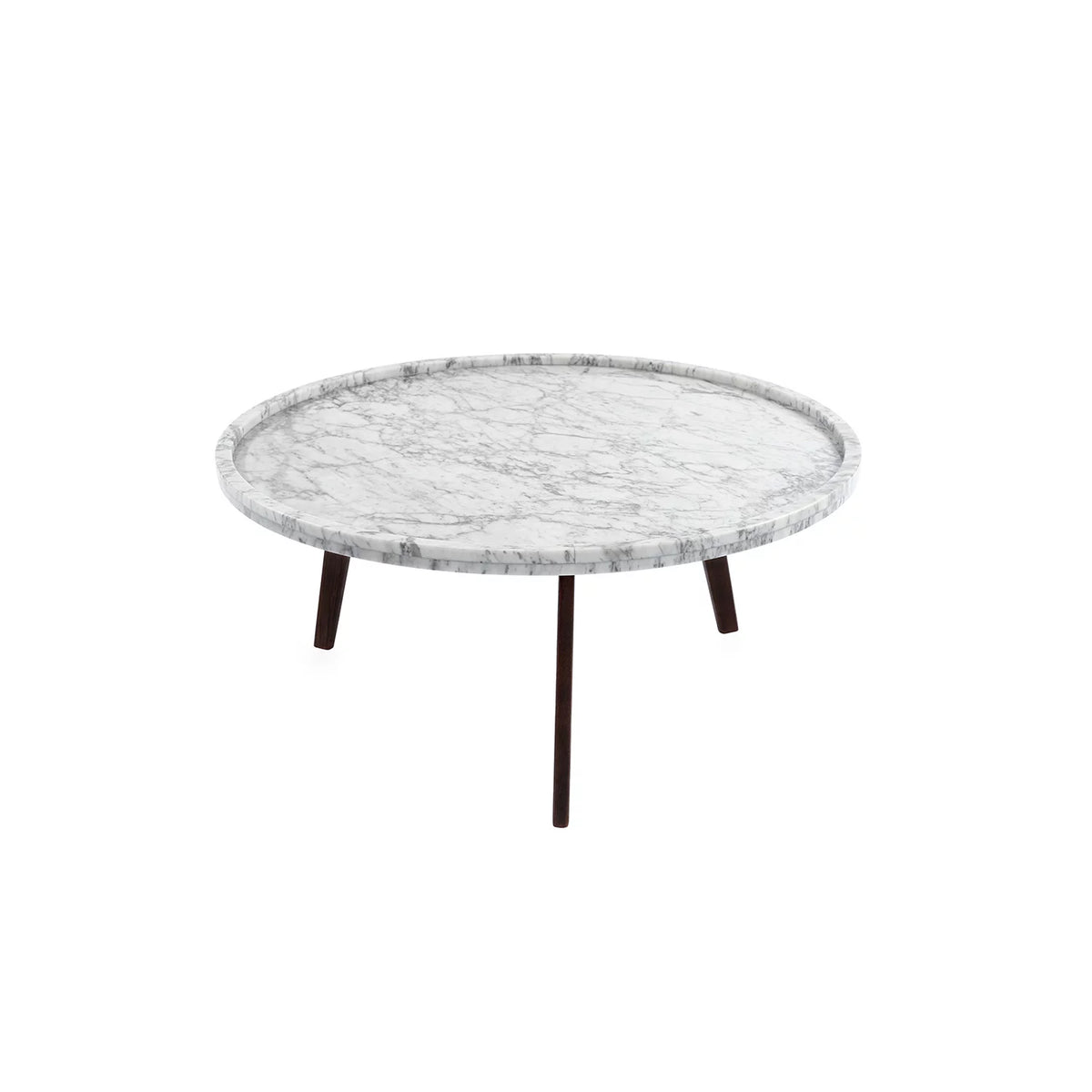 Round White Marble Coffee Table with Walnut Legs P795839