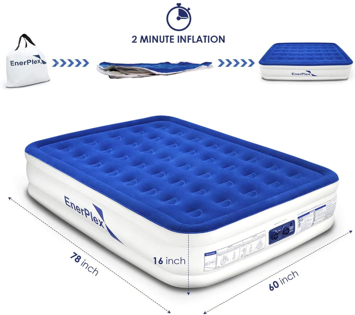 Queen 16 Inch Double High Air Mattress with Built in Pump Z378725