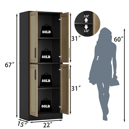 Tall Storage Cabinet with 4 Doors and Adjustable Shelves F27555