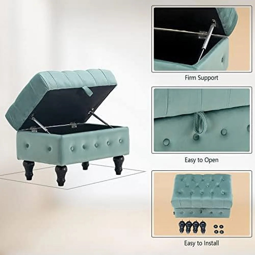 Pink Velvet Tufted Ottoman K639