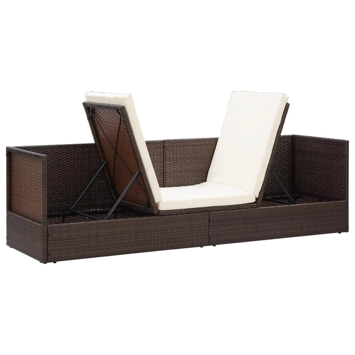 Outdoor Bed with Cushion Pillows Poly Rattan Brown C768