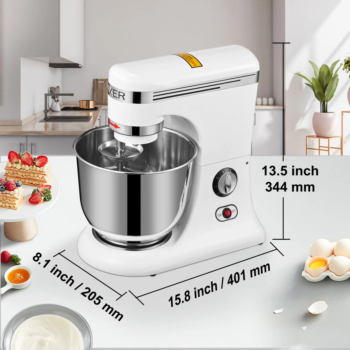 600W 11 Speed Tilt Head Stand Mixer 7.4 Quart Bowl 3 Attachments F188