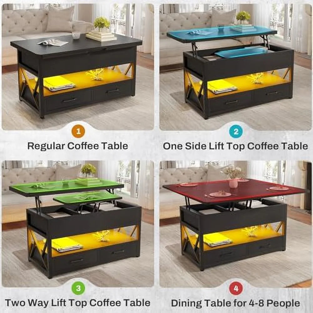 40" Lift Top Coffee Table with 2 Drawers & LED Light B429403
