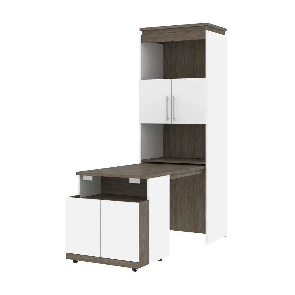 White & Walnut Grey Shelving Unit with Fold-Out Desk U2698