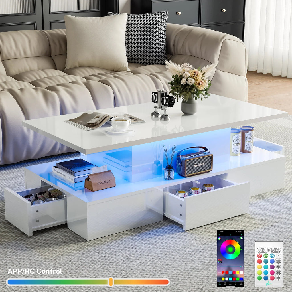 Black LED Coffee Table with 4 Drawers B678910