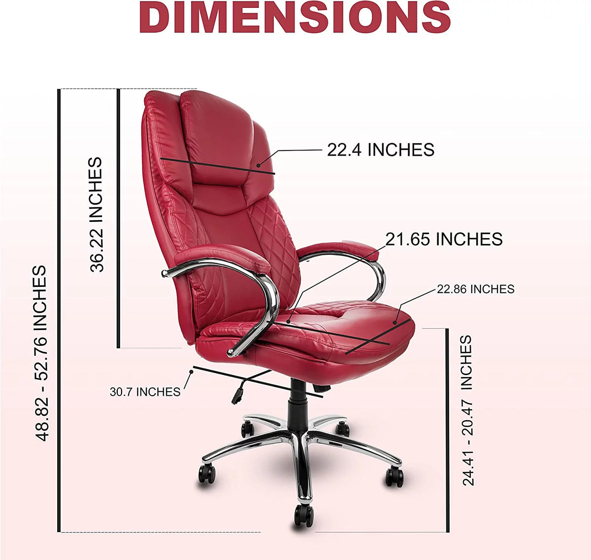 Big and Tall Red PU Leather Executive Office Chair 400lbs M3162
