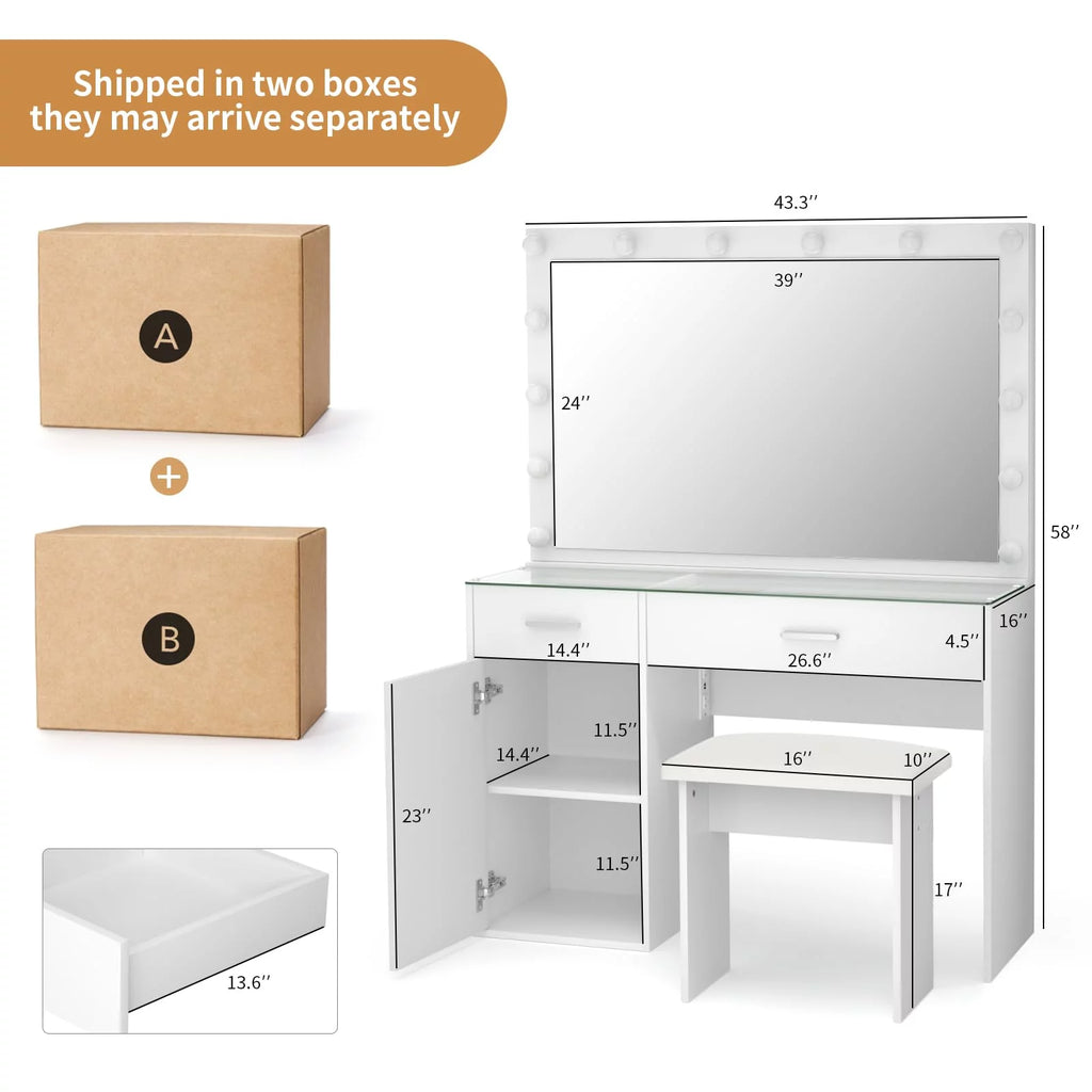 White Makeup Vanity Desk with Mirror and Lights I50317