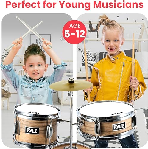 3 Piece Kids Drum Set with Bass Drum, Snare, Tom, Cymbal, Throne, Drumsticks B891