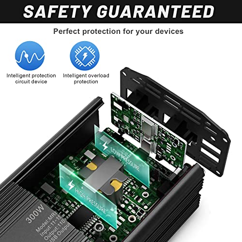 300W Power Inverter DC 12V to 110V AC Car Charger Adapter with Dual USB V921