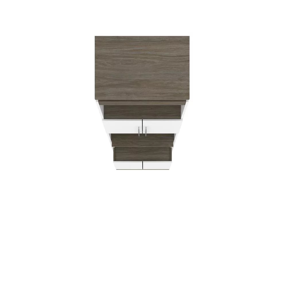 White & Walnut Grey Shelving Unit with Fold-Out Desk U2698